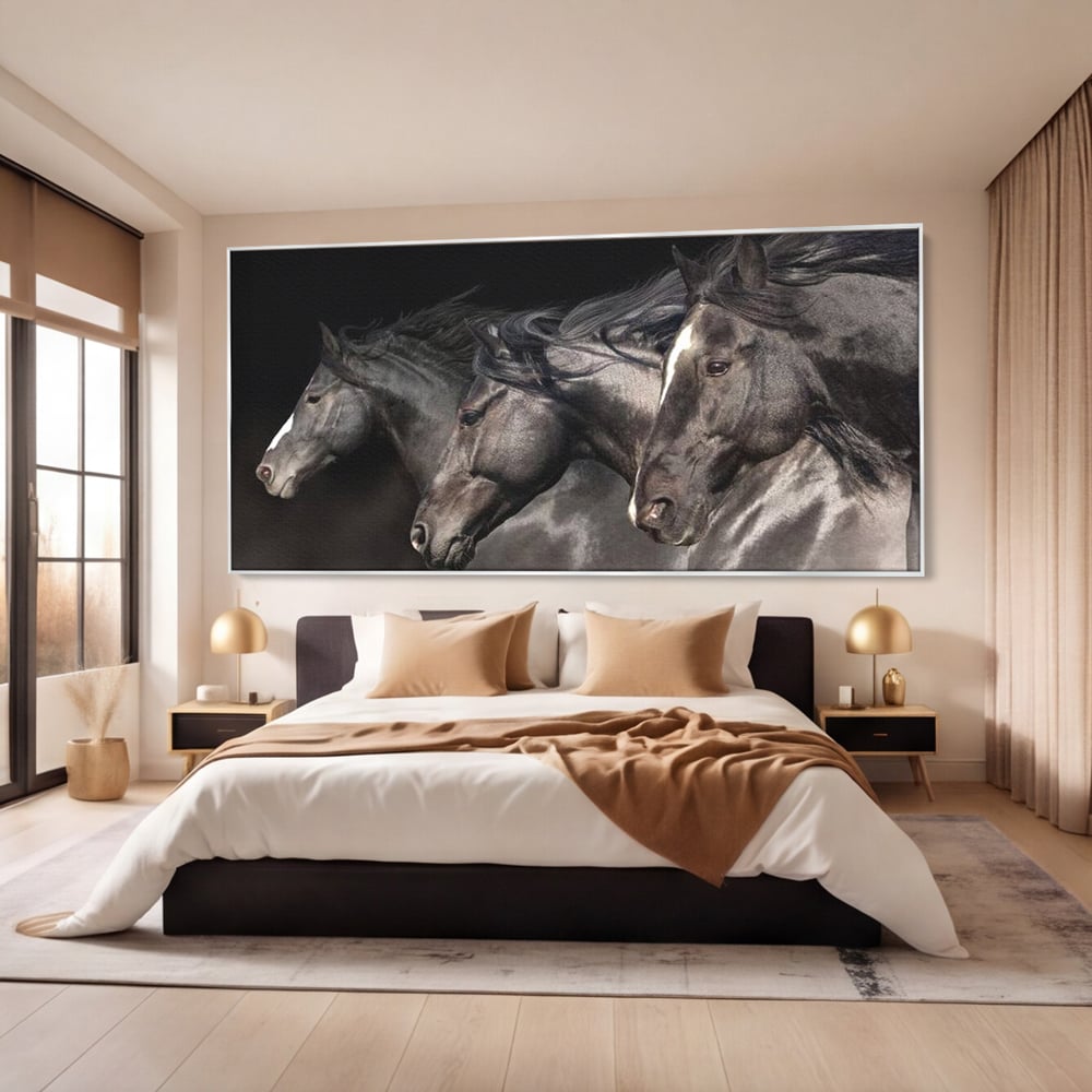 Tablou Canvas Premium, LuxCanva® M1345, Tropotul Furtunii, Cai, Animale, Galop, Viteza, Salbaticie, Grup, Armonie, Intunecat, Libertate, Birou, Living, Camera Copil
