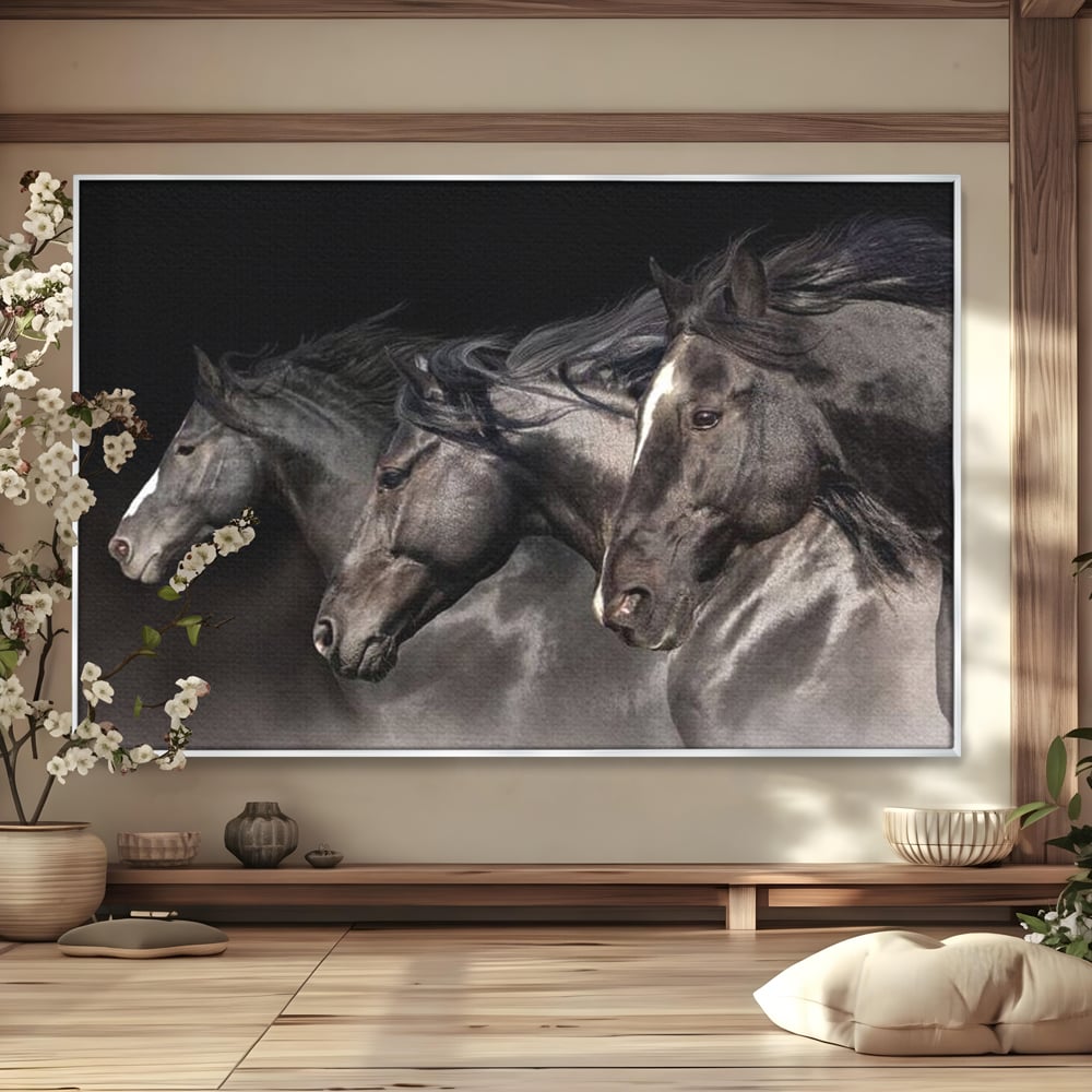 Tablou Canvas Premium, LuxCanva® M1345, Tropotul Furtunii, Cai, Animale, Galop, Viteza, Salbaticie, Grup, Armonie, Intunecat, Libertate, Birou, Living, Camera Copil