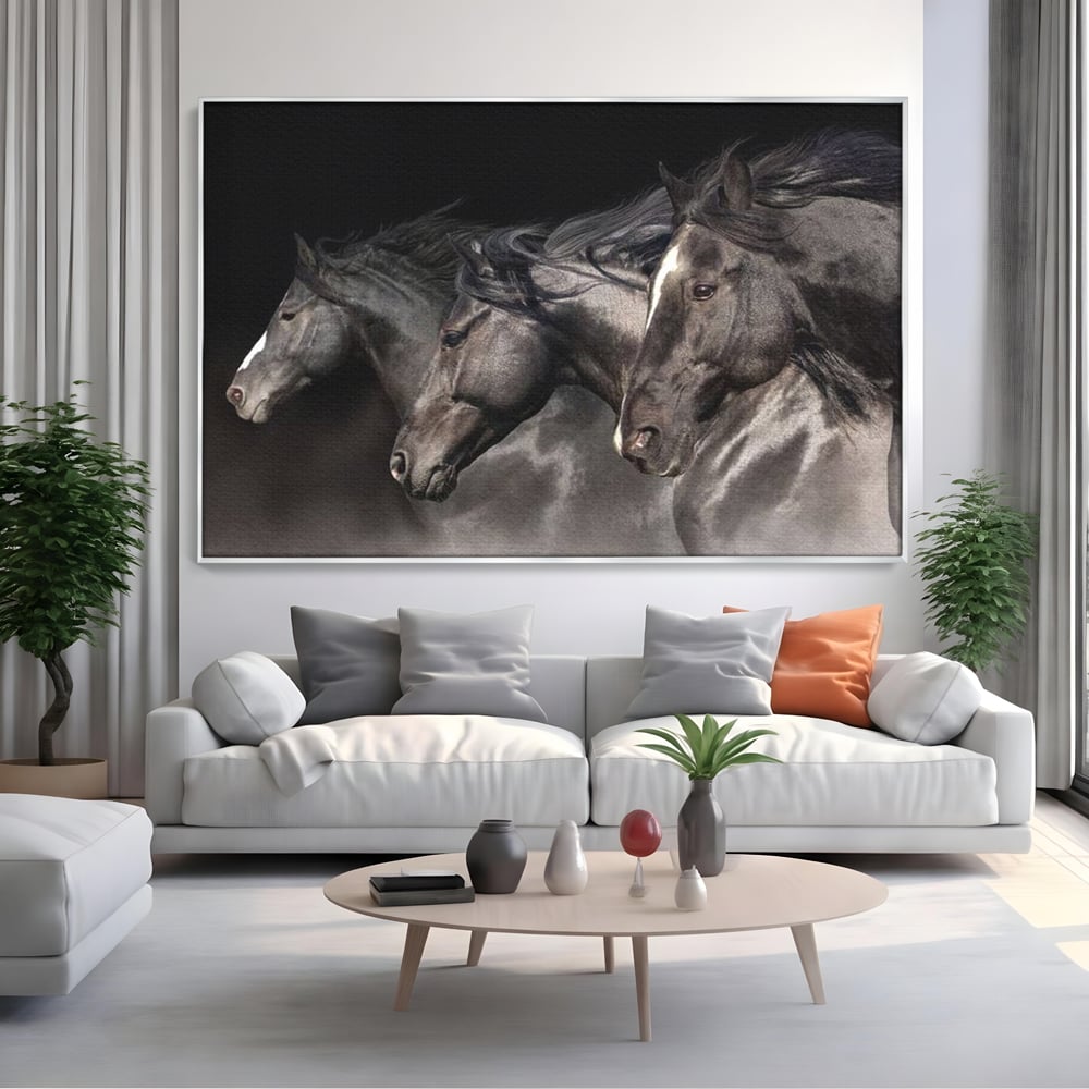 Tablou Canvas Premium, LuxCanva® M1345, Tropotul Furtunii, Cai, Animale, Galop, Viteza, Salbaticie, Grup, Armonie, Intunecat, Libertate, Birou, Living, Camera Copil