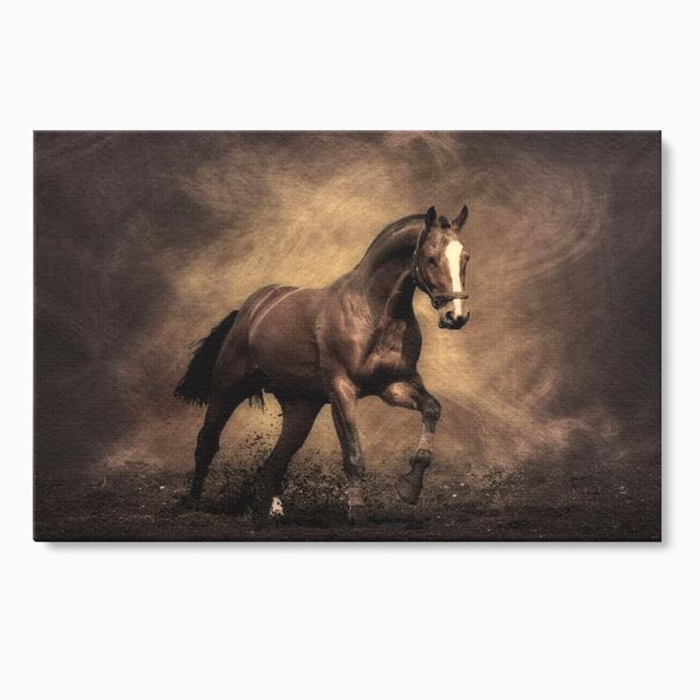 Tablou Canvas Premium, LuxCanva® M1346, Invelis de Praf si Lumina, Pamant, Praf, Lumina, Viteza, Energie, Cal, Animal, Copite, Salbaticie, Birou, Living, Camera Copil