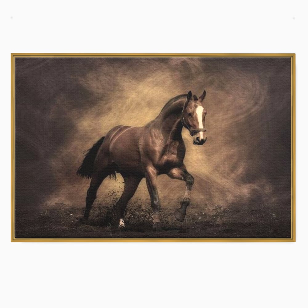 Tablou Canvas Premium, LuxCanva® M1346, Invelis de Praf si Lumina, Pamant, Praf, Lumina, Viteza, Energie, Cal, Animal, Copite, Salbaticie, Birou, Living, Camera Copil