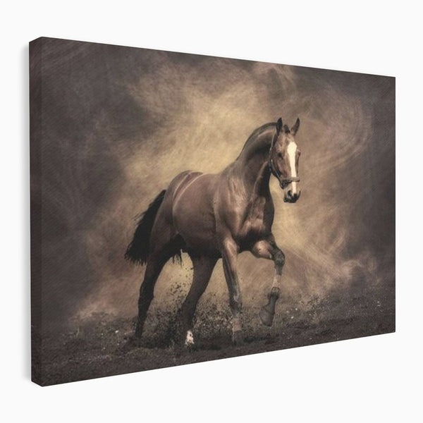 Tablou Canvas Premium, LuxCanva® M1346, Invelis de Praf si Lumina, Pamant, Praf, Lumina, Viteza, Energie, Cal, Animal, Copite, Salbaticie, Birou, Living, Camera Copil