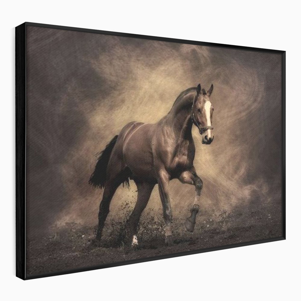 Tablou Canvas Premium, LuxCanva® M1346, Invelis de Praf si Lumina, Pamant, Praf, Lumina, Viteza, Energie, Cal, Animal, Copite, Salbaticie, Birou, Living, Camera Copil