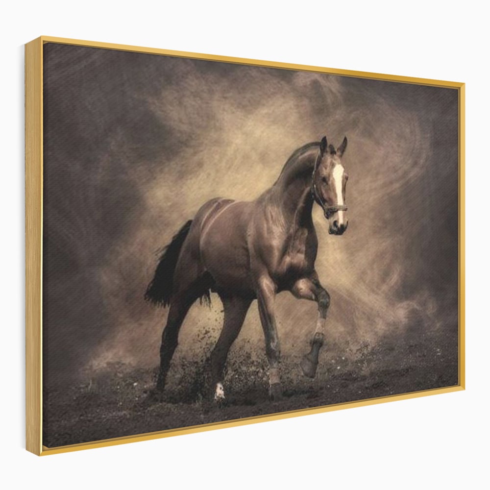 Tablou Canvas Premium, LuxCanva® M1346, Invelis de Praf si Lumina, Pamant, Praf, Lumina, Viteza, Energie, Cal, Animal, Copite, Salbaticie, Birou, Living, Camera Copil
