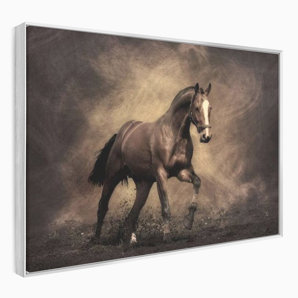 Tablou Canvas Premium, LuxCanva® M1346, Invelis de Praf si Lumina, Pamant, Praf, Lumina, Viteza, Energie, Cal, Animal, Copite, Salbaticie, Birou, Living, Camera Copil