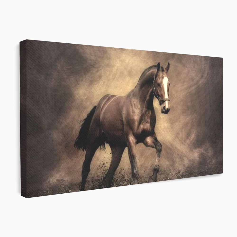 Tablou Canvas Premium, LuxCanva® M1346, Invelis de Praf si Lumina, Pamant, Praf, Lumina, Viteza, Energie, Cal, Animal, Copite, Salbaticie, Birou, Living, Camera Copil