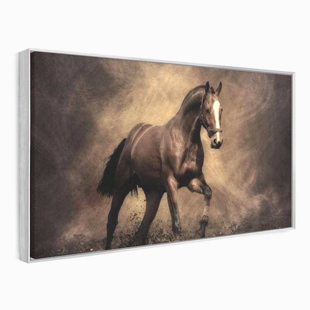 Tablou Canvas Premium, LuxCanva® M1346, Invelis de Praf si Lumina, Pamant, Praf, Lumina, Viteza, Energie, Cal, Animal, Copite, Salbaticie, Birou, Living, Camera Copil