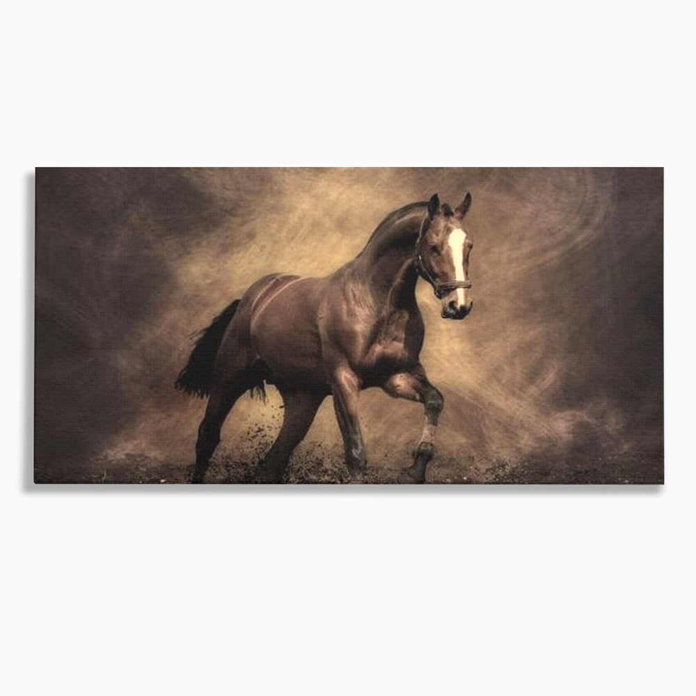 Tablou Canvas Premium, LuxCanva® M1346, Invelis de Praf si Lumina, Pamant, Praf, Lumina, Viteza, Energie, Cal, Animal, Copite, Salbaticie, Birou, Living, Camera Copil