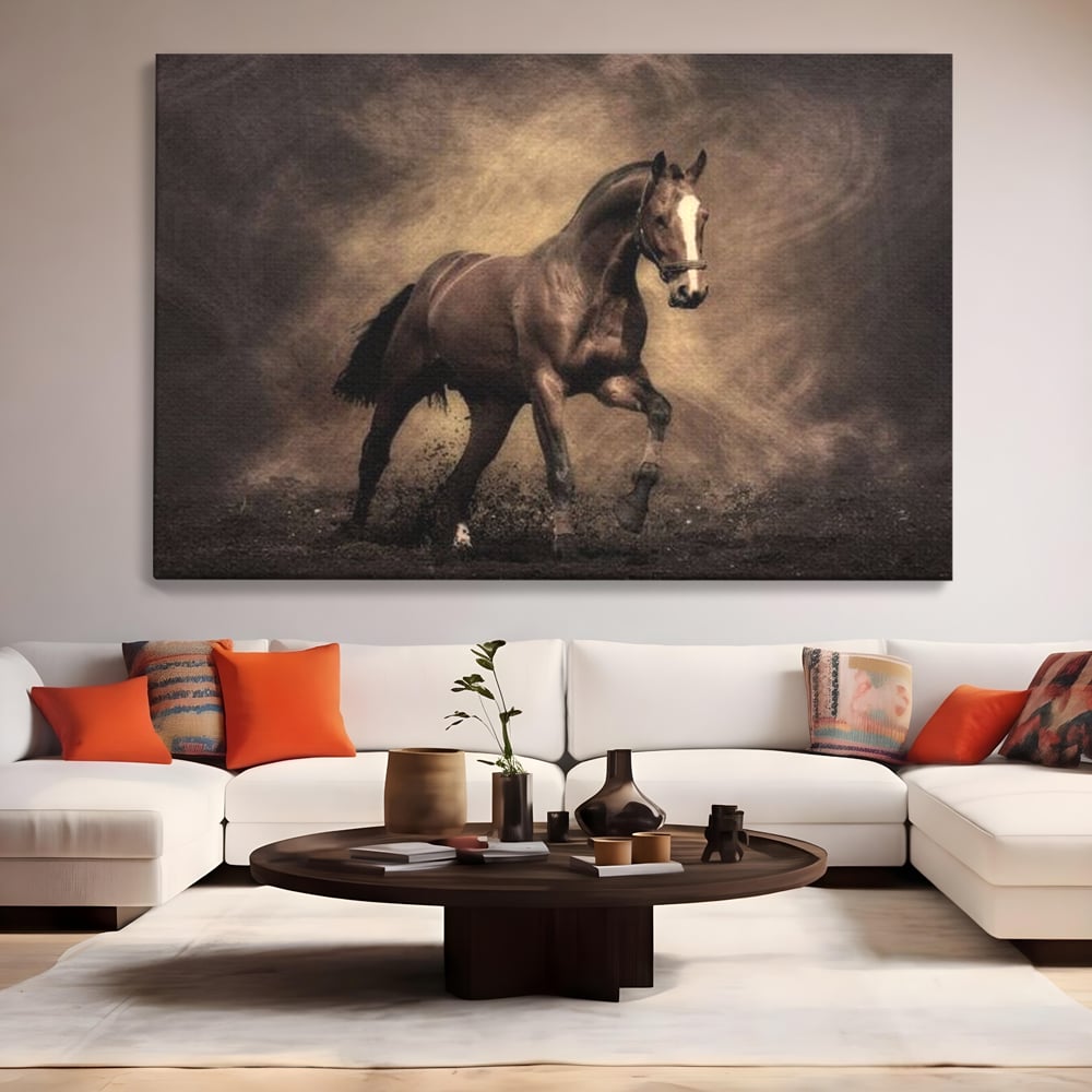Tablou Canvas Premium, LuxCanva® M1346, Invelis de Praf si Lumina, Pamant, Praf, Lumina, Viteza, Energie, Cal, Animal, Copite, Salbaticie, Birou, Living, Camera Copil