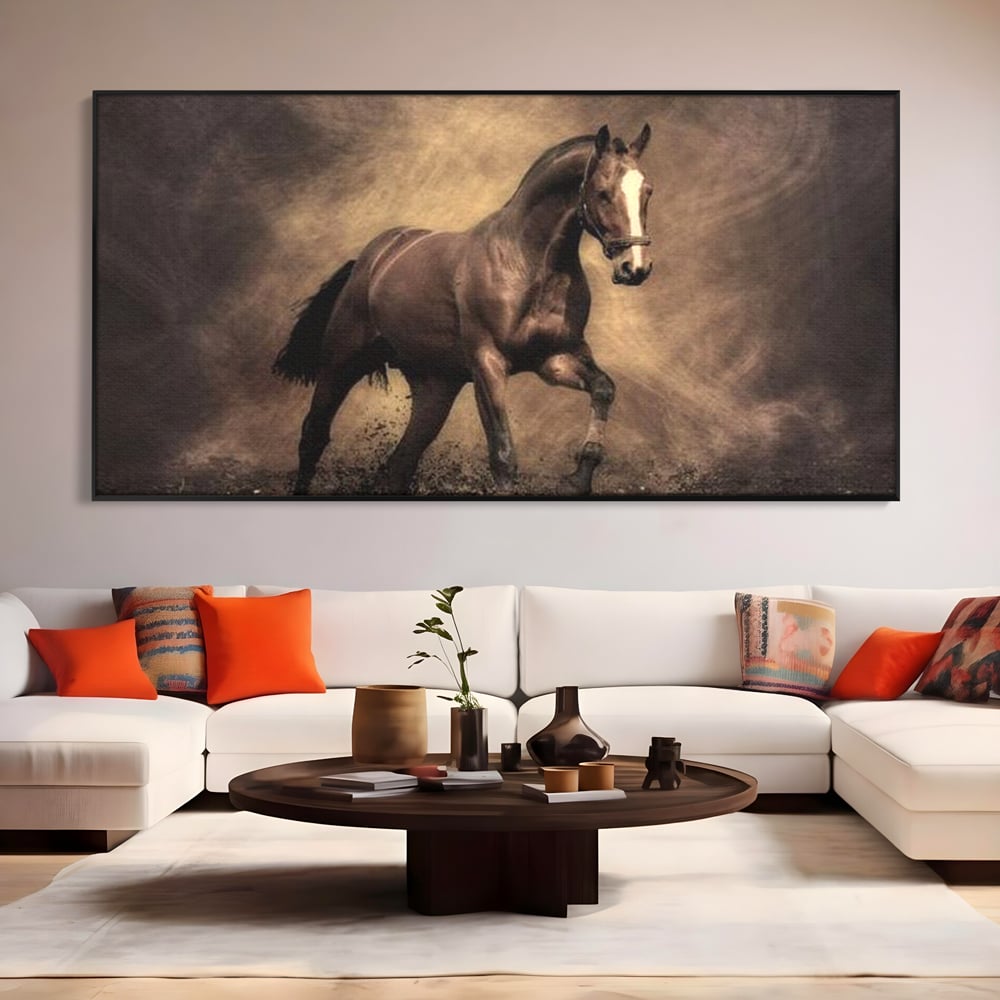 Tablou Canvas Premium, LuxCanva® M1346, Invelis de Praf si Lumina, Pamant, Praf, Lumina, Viteza, Energie, Cal, Animal, Copite, Salbaticie, Birou, Living, Camera Copil