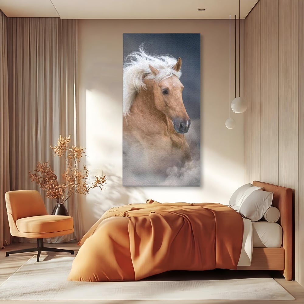 Tablou Canvas Premium, LuxCanva® M1349, Imblanzitorul Vantului, Armasar, Coama, Realist, Furtuna, Viteza, Ceata, Eleganta, Energie, Portret, Galop, Birou, Living, Camera Copil