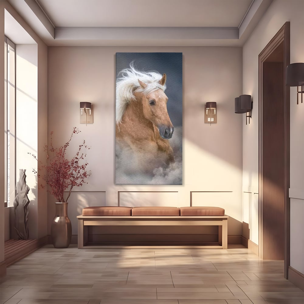 Tablou Canvas Premium, LuxCanva® M1349, Imblanzitorul Vantului, Armasar, Coama, Realist, Furtuna, Viteza, Ceata, Eleganta, Energie, Portret, Galop, Birou, Living, Camera Copil