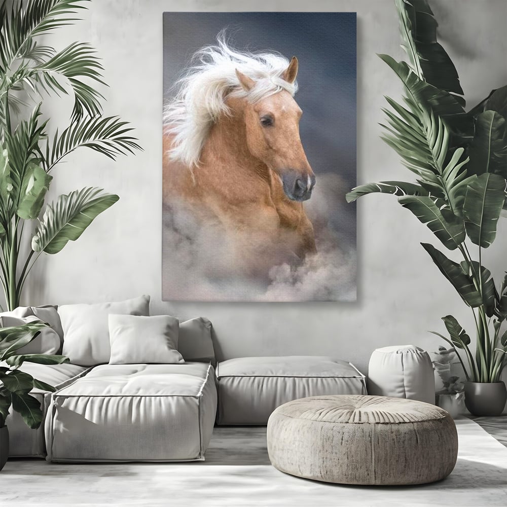 Tablou Canvas Premium, LuxCanva® M1349, Imblanzitorul Vantului, Armasar, Coama, Realist, Furtuna, Viteza, Ceata, Eleganta, Energie, Portret, Galop, Birou, Living, Camera Copil