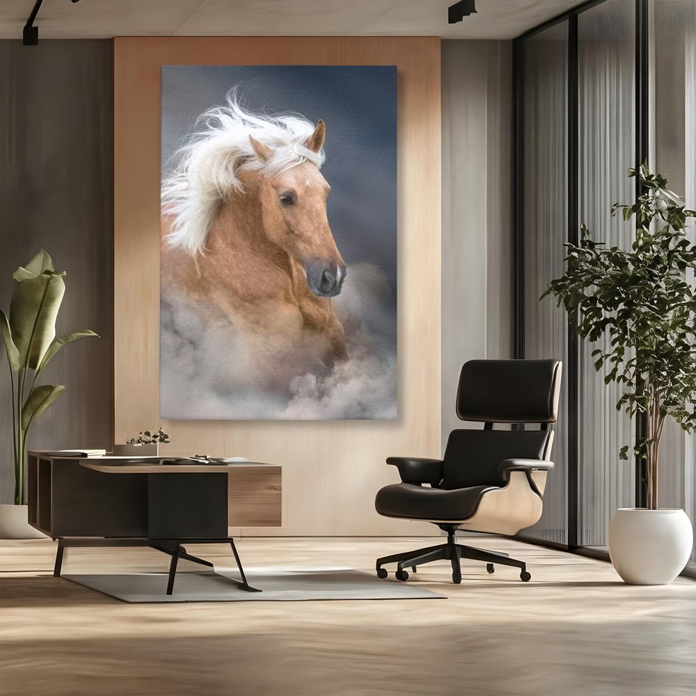 Tablou Canvas Premium, LuxCanva® M1349, Imblanzitorul Vantului, Armasar, Coama, Realist, Furtuna, Viteza, Ceata, Eleganta, Energie, Portret, Galop, Birou, Living, Camera Copil