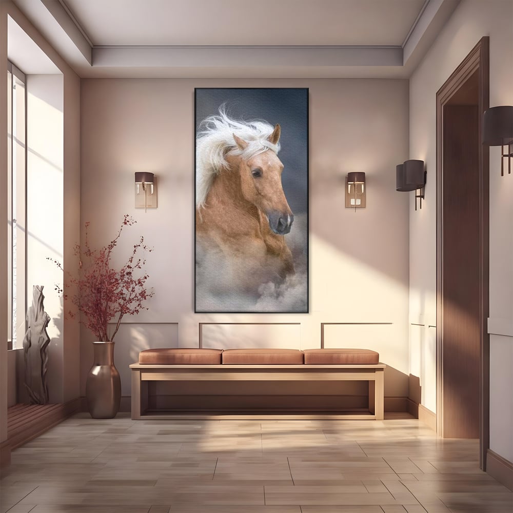 Tablou Canvas Premium, LuxCanva® M1349, Imblanzitorul Vantului, Armasar, Coama, Realist, Furtuna, Viteza, Ceata, Eleganta, Energie, Portret, Galop, Birou, Living, Camera Copil