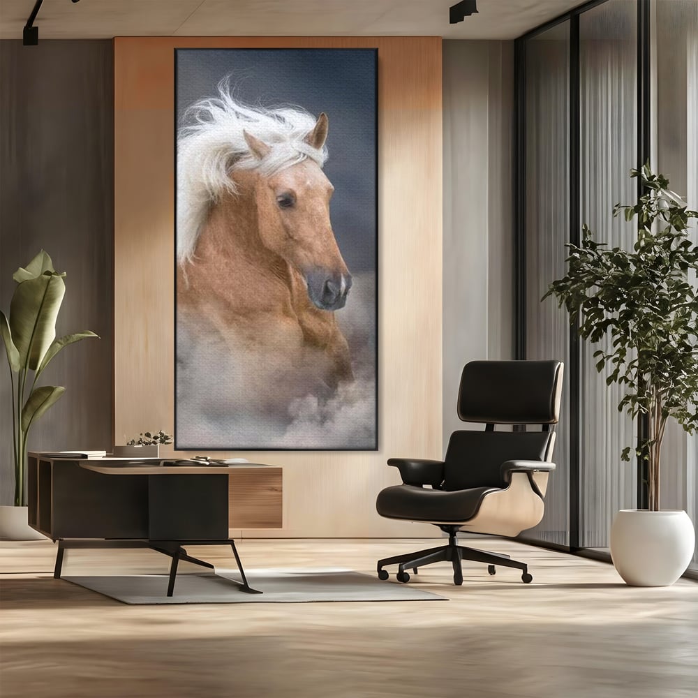 Tablou Canvas Premium, LuxCanva® M1349, Imblanzitorul Vantului, Armasar, Coama, Realist, Furtuna, Viteza, Ceata, Eleganta, Energie, Portret, Galop, Birou, Living, Camera Copil