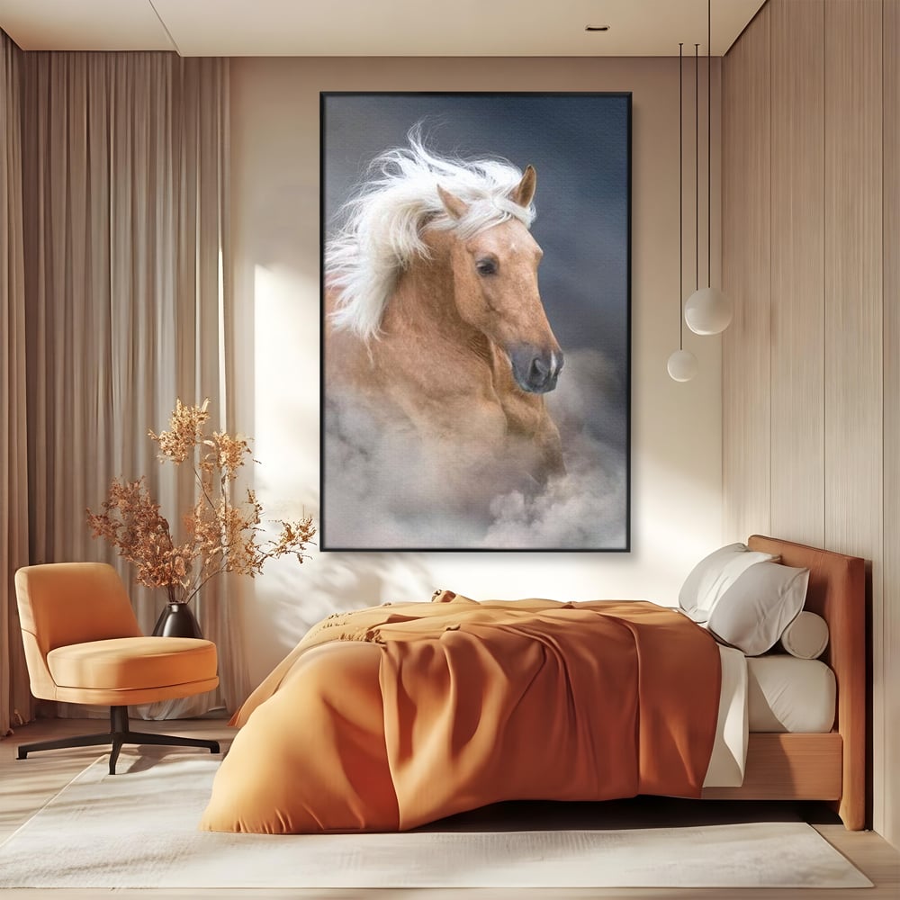 Tablou Canvas Premium, LuxCanva® M1349, Imblanzitorul Vantului, Armasar, Coama, Realist, Furtuna, Viteza, Ceata, Eleganta, Energie, Portret, Galop, Birou, Living, Camera Copil