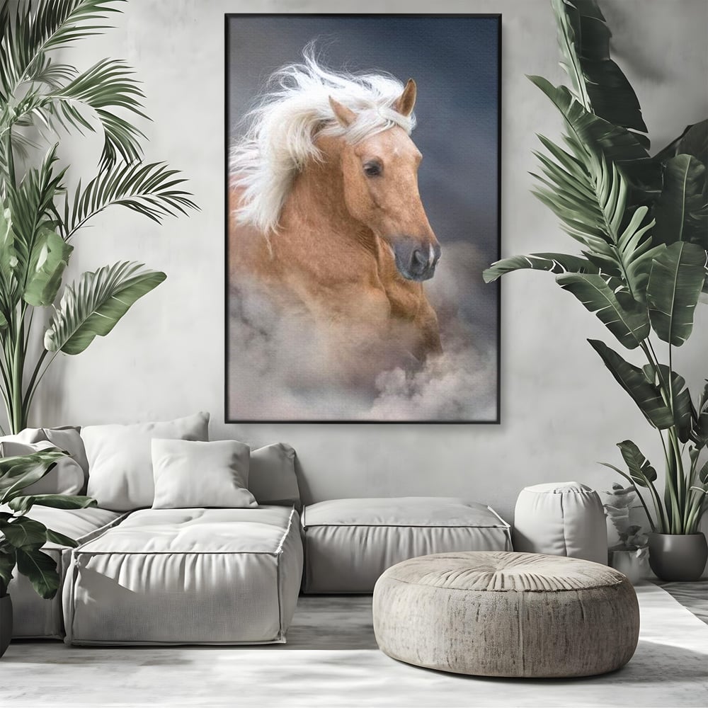 Tablou Canvas Premium, LuxCanva® M1349, Imblanzitorul Vantului, Armasar, Coama, Realist, Furtuna, Viteza, Ceata, Eleganta, Energie, Portret, Galop, Birou, Living, Camera Copil
