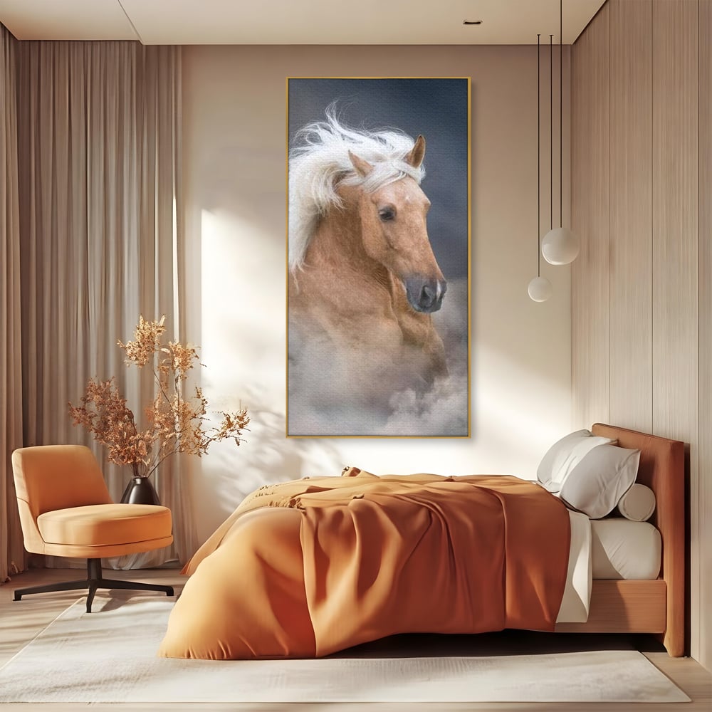 Tablou Canvas Premium, LuxCanva® M1349, Imblanzitorul Vantului, Armasar, Coama, Realist, Furtuna, Viteza, Ceata, Eleganta, Energie, Portret, Galop, Birou, Living, Camera Copil