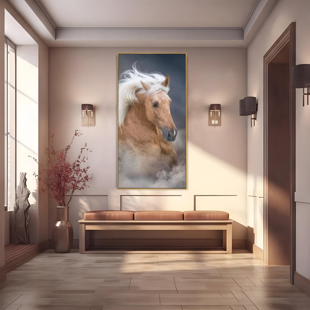 Tablou Canvas Premium, LuxCanva® M1349, Imblanzitorul Vantului, Armasar, Coama, Realist, Furtuna, Viteza, Ceata, Eleganta, Energie, Portret, Galop, Birou, Living, Camera Copil