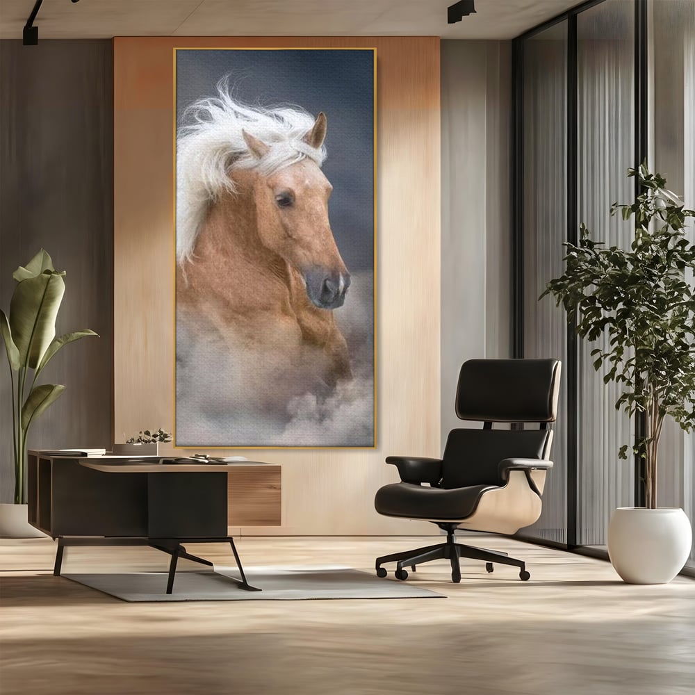 Tablou Canvas Premium, LuxCanva® M1349, Imblanzitorul Vantului, Armasar, Coama, Realist, Furtuna, Viteza, Ceata, Eleganta, Energie, Portret, Galop, Birou, Living, Camera Copil