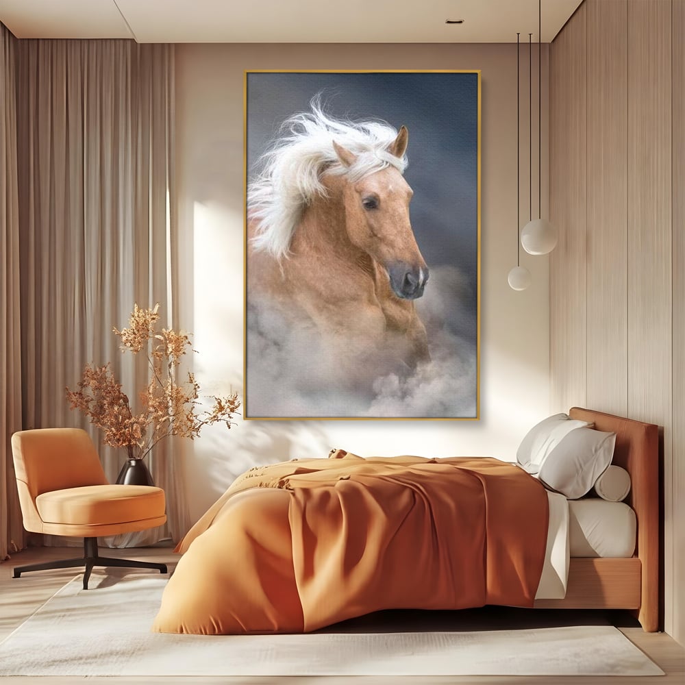 Tablou Canvas Premium, LuxCanva® M1349, Imblanzitorul Vantului, Armasar, Coama, Realist, Furtuna, Viteza, Ceata, Eleganta, Energie, Portret, Galop, Birou, Living, Camera Copil