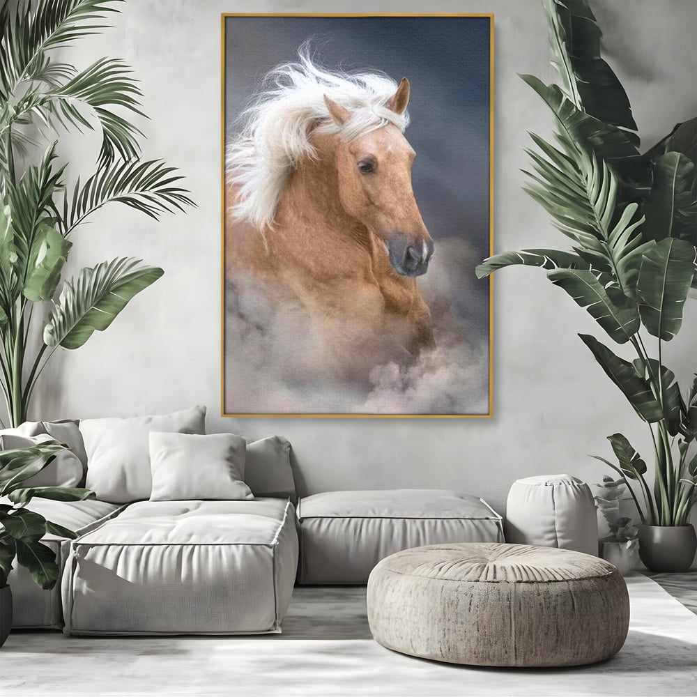 Tablou Canvas Premium, LuxCanva® M1349, Imblanzitorul Vantului, Armasar, Coama, Realist, Furtuna, Viteza, Ceata, Eleganta, Energie, Portret, Galop, Birou, Living, Camera Copil