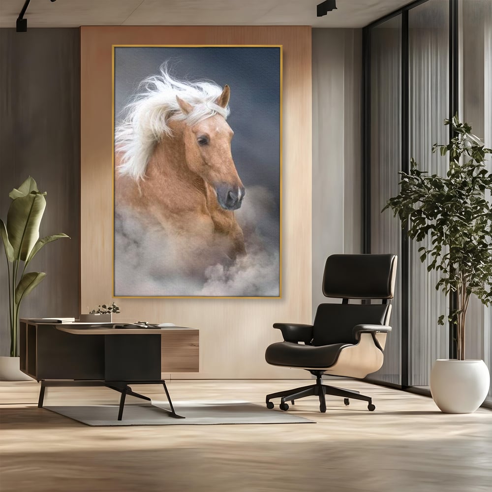Tablou Canvas Premium, LuxCanva® M1349, Imblanzitorul Vantului, Armasar, Coama, Realist, Furtuna, Viteza, Ceata, Eleganta, Energie, Portret, Galop, Birou, Living, Camera Copil