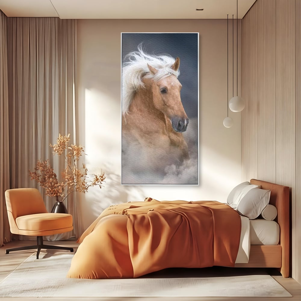 Tablou Canvas Premium, LuxCanva® M1349, Imblanzitorul Vantului, Armasar, Coama, Realist, Furtuna, Viteza, Ceata, Eleganta, Energie, Portret, Galop, Birou, Living, Camera Copil