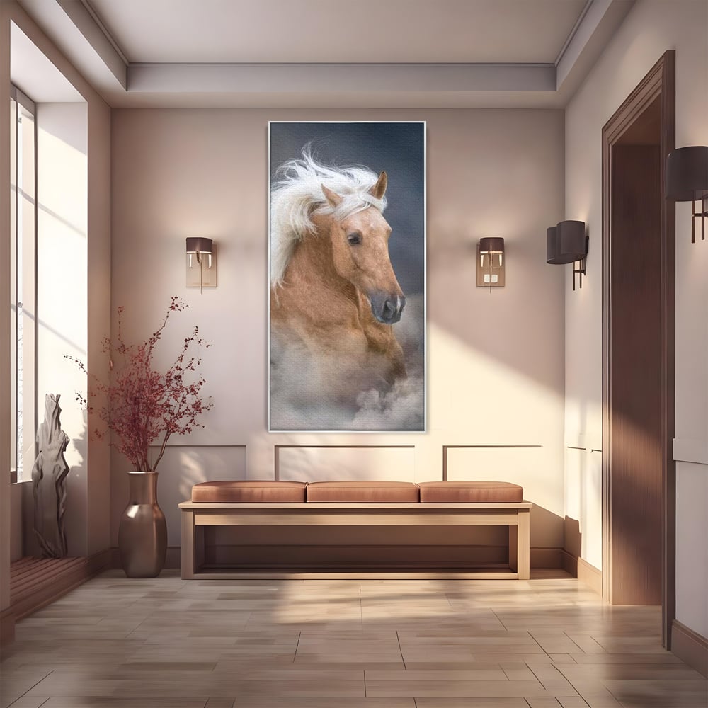Tablou Canvas Premium, LuxCanva® M1349, Imblanzitorul Vantului, Armasar, Coama, Realist, Furtuna, Viteza, Ceata, Eleganta, Energie, Portret, Galop, Birou, Living, Camera Copil