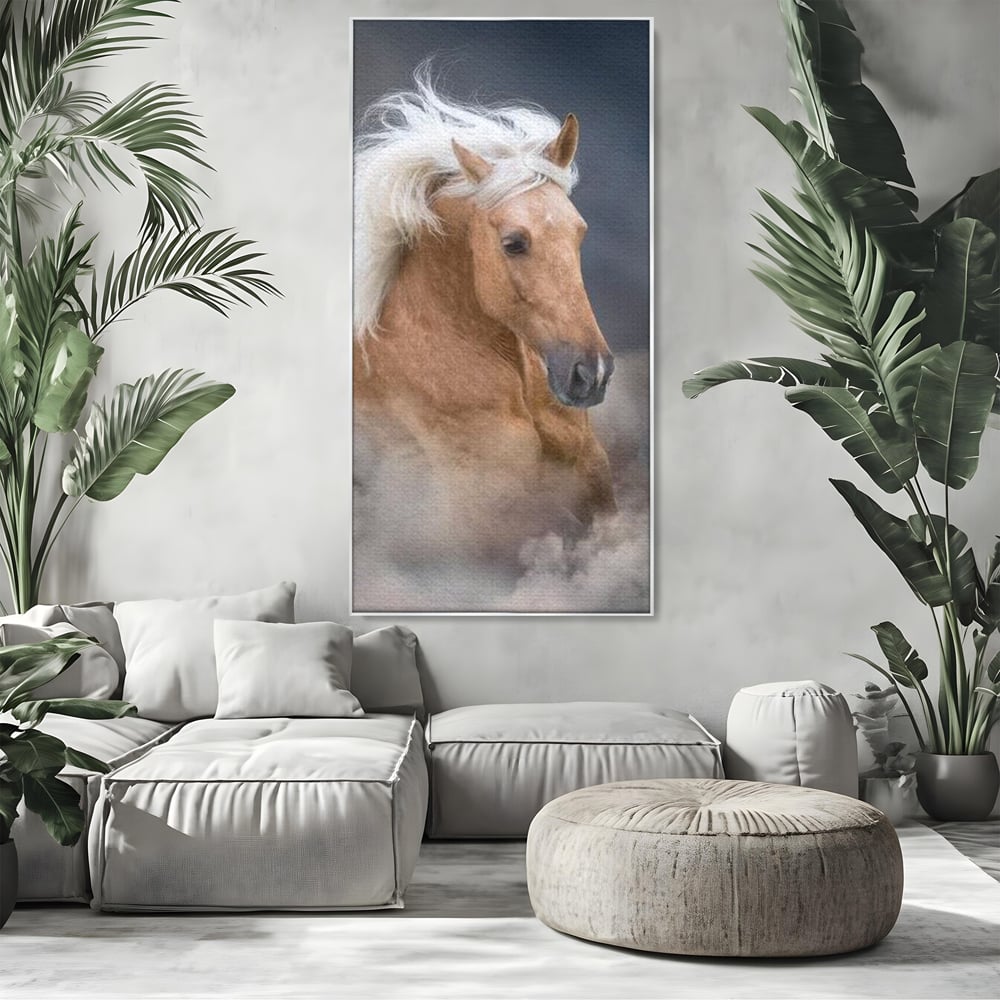 Tablou Canvas Premium, LuxCanva® M1349, Imblanzitorul Vantului, Armasar, Coama, Realist, Furtuna, Viteza, Ceata, Eleganta, Energie, Portret, Galop, Birou, Living, Camera Copil