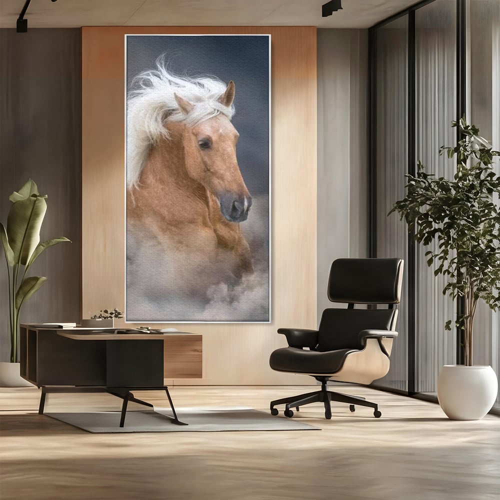 Tablou Canvas Premium, LuxCanva® M1349, Imblanzitorul Vantului, Armasar, Coama, Realist, Furtuna, Viteza, Ceata, Eleganta, Energie, Portret, Galop, Birou, Living, Camera Copil