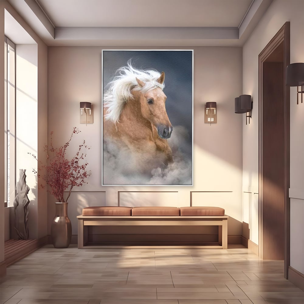 Tablou Canvas Premium, LuxCanva® M1349, Imblanzitorul Vantului, Armasar, Coama, Realist, Furtuna, Viteza, Ceata, Eleganta, Energie, Portret, Galop, Birou, Living, Camera Copil