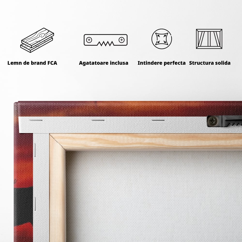 Tablou Canvas Premium, LuxCanva® M1350, Dans in Flacarile Apusului, Siluete, Cai, Umbre, Dans, Apus, Orizont, Cer, Rosu, Spirit, Libertate, Birou, Living, Camera Copil