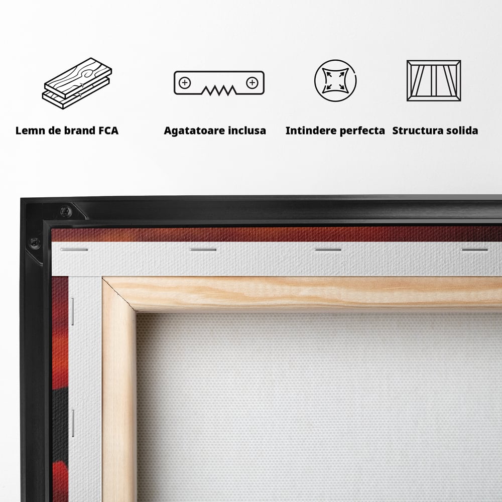 Tablou Canvas Premium, LuxCanva® M1350, Dans in Flacarile Apusului, Siluete, Cai, Umbre, Dans, Apus, Orizont, Cer, Rosu, Spirit, Libertate, Birou, Living, Camera Copil