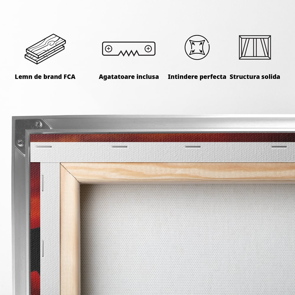 Tablou Canvas Premium, LuxCanva® M1350, Dans in Flacarile Apusului, Siluete, Cai, Umbre, Dans, Apus, Orizont, Cer, Rosu, Spirit, Libertate, Birou, Living, Camera Copil