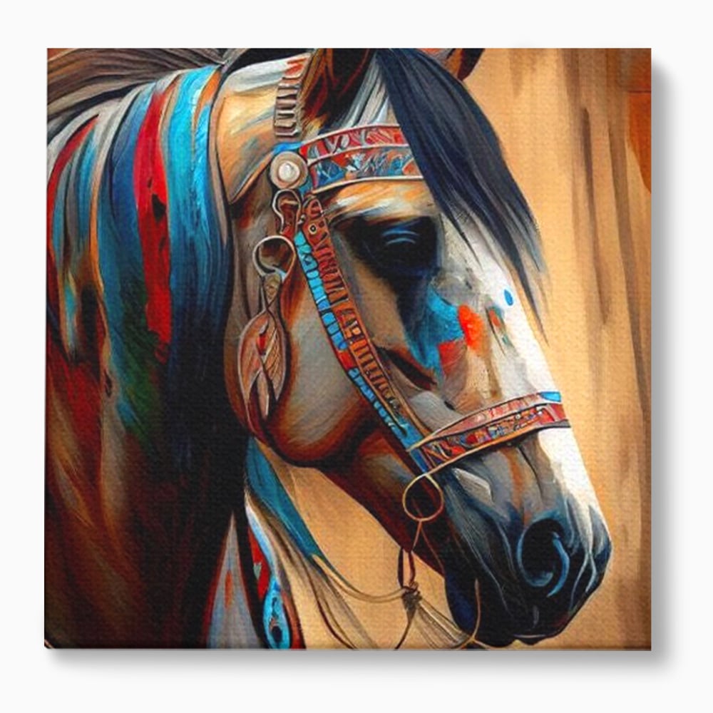 Tablou Canvas Premium, LuxCanva® M1351, Amintirea Strabunilor, Stravechi, Tribal, Etnic, Cal, Coama, Animal, Profil, Portret, Pictura, Salbatic, Birou, Living, Camera Copil