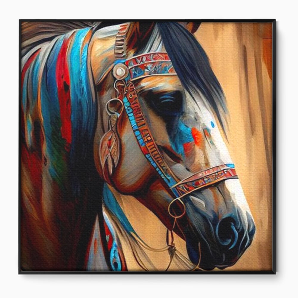 Tablou Canvas Premium, LuxCanva® M1351, Amintirea Strabunilor, Stravechi, Tribal, Etnic, Cal, Coama, Animal, Profil, Portret, Pictura, Salbatic, Birou, Living, Camera Copil