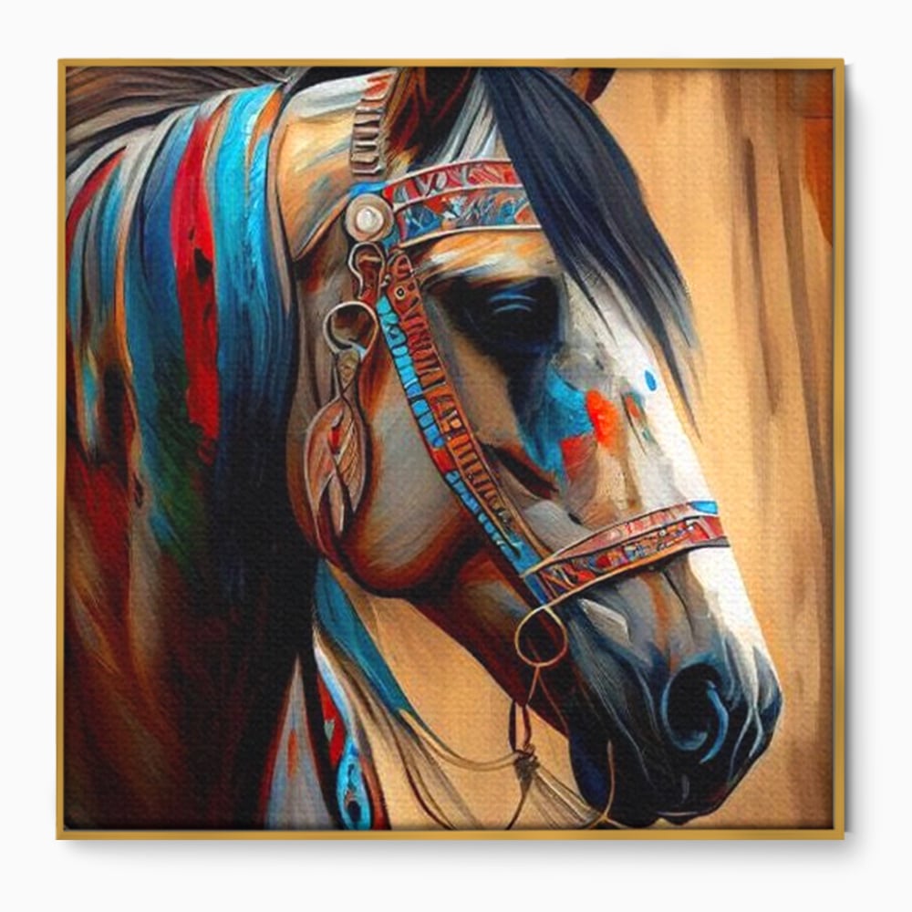 Tablou Canvas Premium, LuxCanva® M1351, Amintirea Strabunilor, Stravechi, Tribal, Etnic, Cal, Coama, Animal, Profil, Portret, Pictura, Salbatic, Birou, Living, Camera Copil