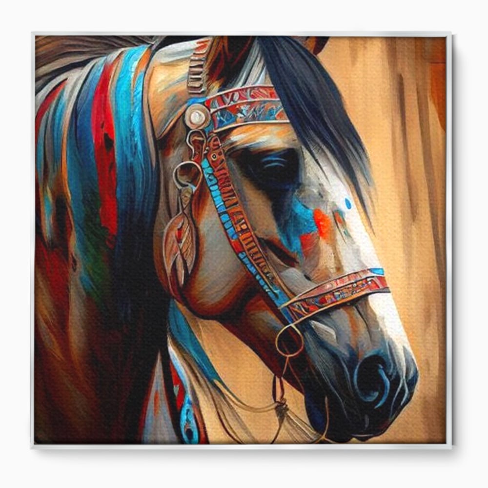 Tablou Canvas Premium, LuxCanva® M1351, Amintirea Strabunilor, Stravechi, Tribal, Etnic, Cal, Coama, Animal, Profil, Portret, Pictura, Salbatic, Birou, Living, Camera Copil