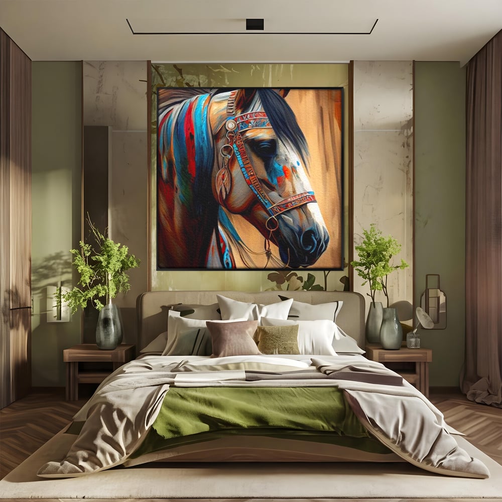 Tablou Canvas Premium, LuxCanva® M1351, Amintirea Strabunilor, Stravechi, Tribal, Etnic, Cal, Coama, Animal, Profil, Portret, Pictura, Salbatic, Birou, Living, Camera Copil