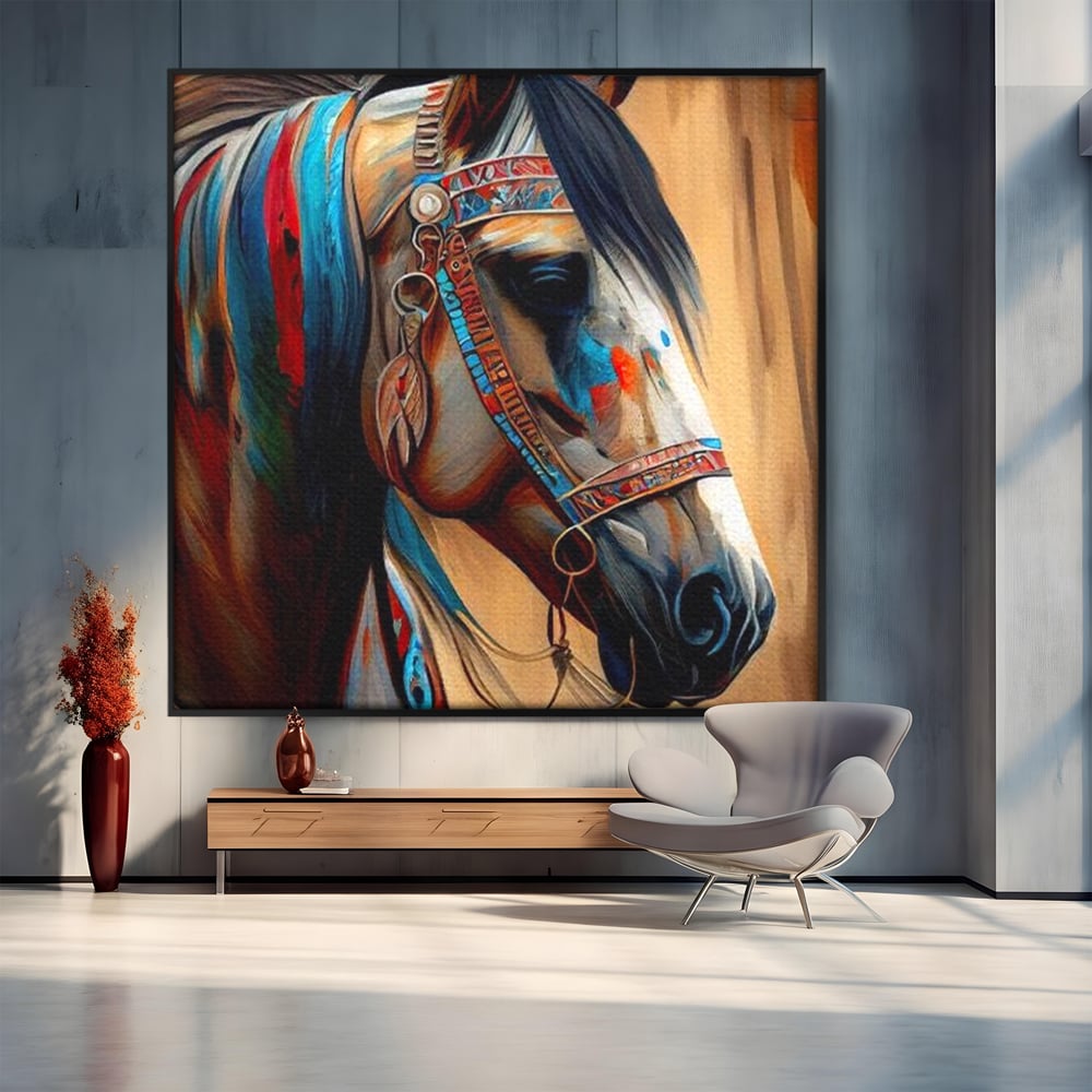 Tablou Canvas Premium, LuxCanva® M1351, Amintirea Strabunilor, Stravechi, Tribal, Etnic, Cal, Coama, Animal, Profil, Portret, Pictura, Salbatic, Birou, Living, Camera Copil