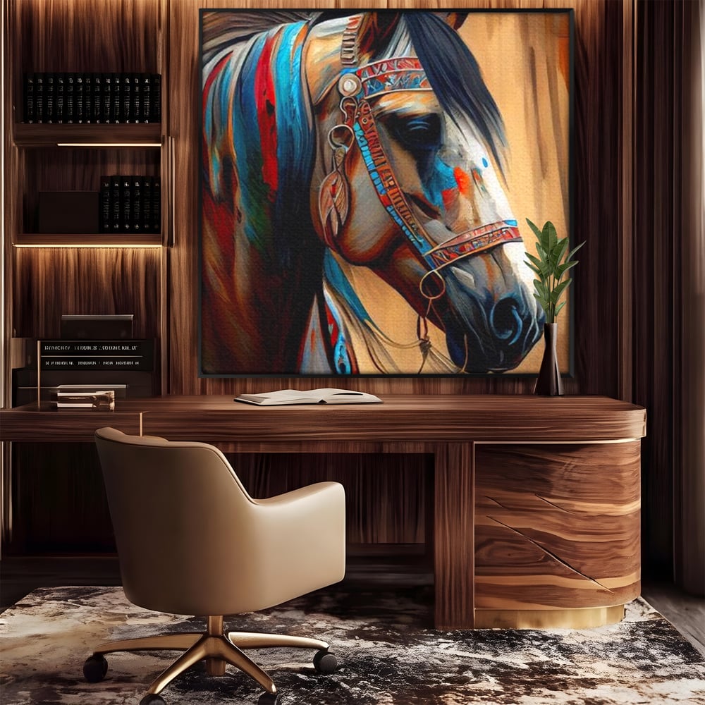 Tablou Canvas Premium, LuxCanva® M1351, Amintirea Strabunilor, Stravechi, Tribal, Etnic, Cal, Coama, Animal, Profil, Portret, Pictura, Salbatic, Birou, Living, Camera Copil