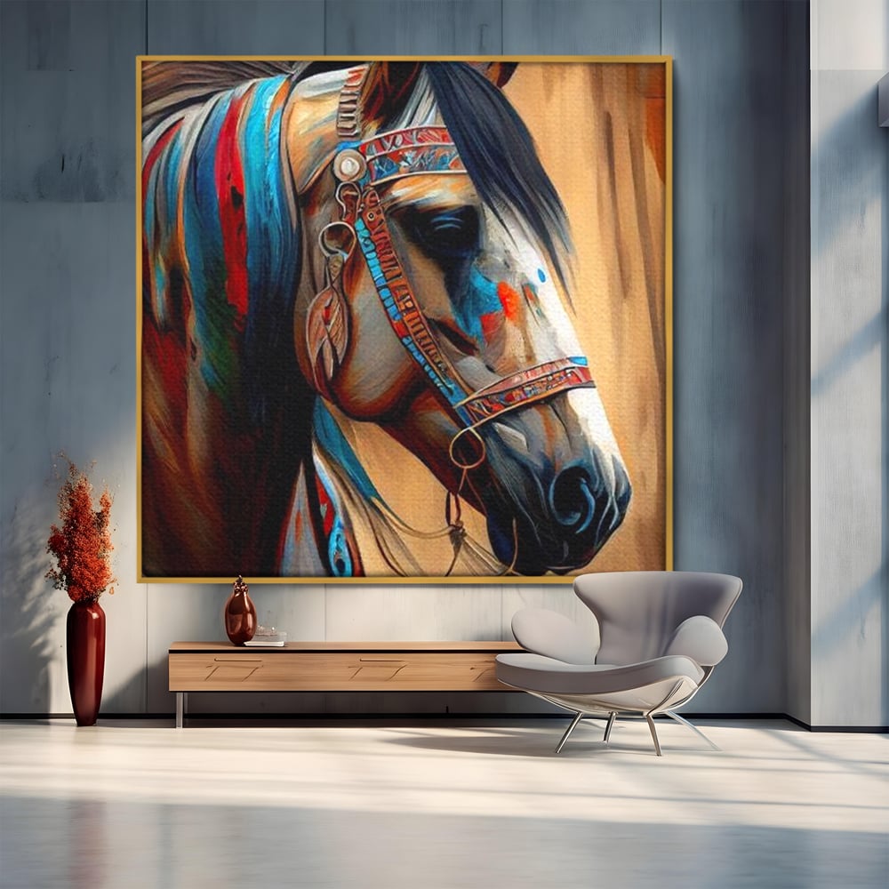 Tablou Canvas Premium, LuxCanva® M1351, Amintirea Strabunilor, Stravechi, Tribal, Etnic, Cal, Coama, Animal, Profil, Portret, Pictura, Salbatic, Birou, Living, Camera Copil