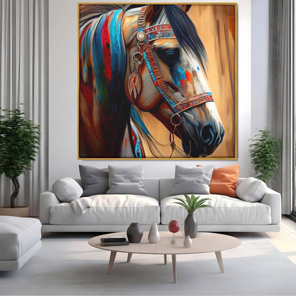 Tablou Canvas Premium, LuxCanva® M1351, Amintirea Strabunilor, Stravechi, Tribal, Etnic, Cal, Coama, Animal, Profil, Portret, Pictura, Salbatic, Birou, Living, Camera Copil