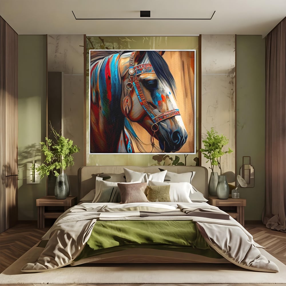 Tablou Canvas Premium, LuxCanva® M1351, Amintirea Strabunilor, Stravechi, Tribal, Etnic, Cal, Coama, Animal, Profil, Portret, Pictura, Salbatic, Birou, Living, Camera Copil