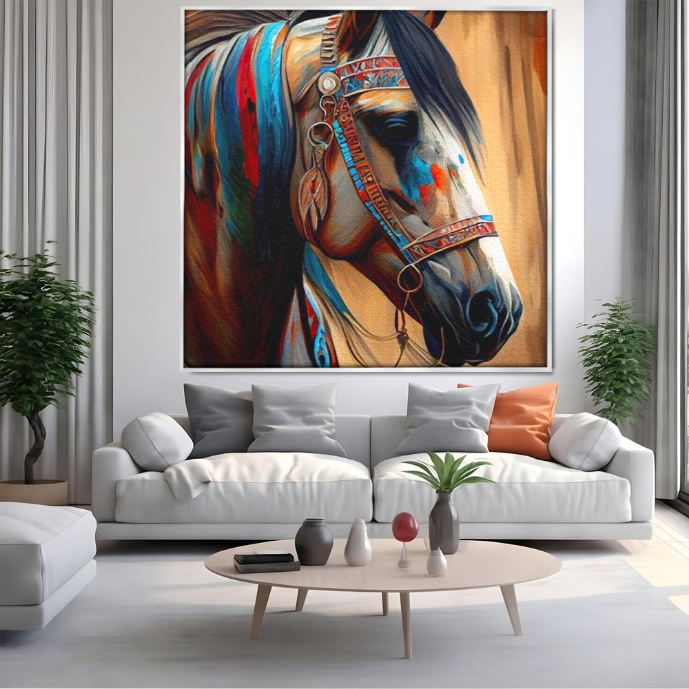 Tablou Canvas Premium, LuxCanva® M1351, Amintirea Strabunilor, Stravechi, Tribal, Etnic, Cal, Coama, Animal, Profil, Portret, Pictura, Salbatic, Birou, Living, Camera Copil