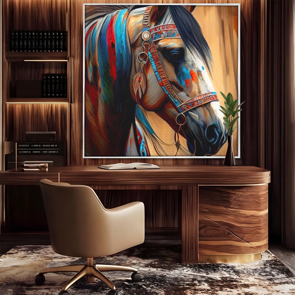 Tablou Canvas Premium, LuxCanva® M1351, Amintirea Strabunilor, Stravechi, Tribal, Etnic, Cal, Coama, Animal, Profil, Portret, Pictura, Salbatic, Birou, Living, Camera Copil