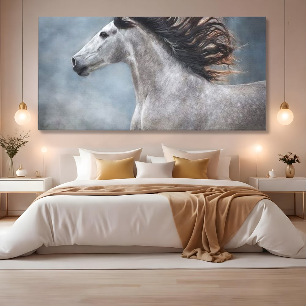 Tablou Canvas Premium, LuxCanva® M1353, Nobletea Norilor, Cal, Animal, Alb, Puritate, Miscare, Adiere, Spirit, Natura, Coama, Realist, Profil, Birou, Living, Camera Copil