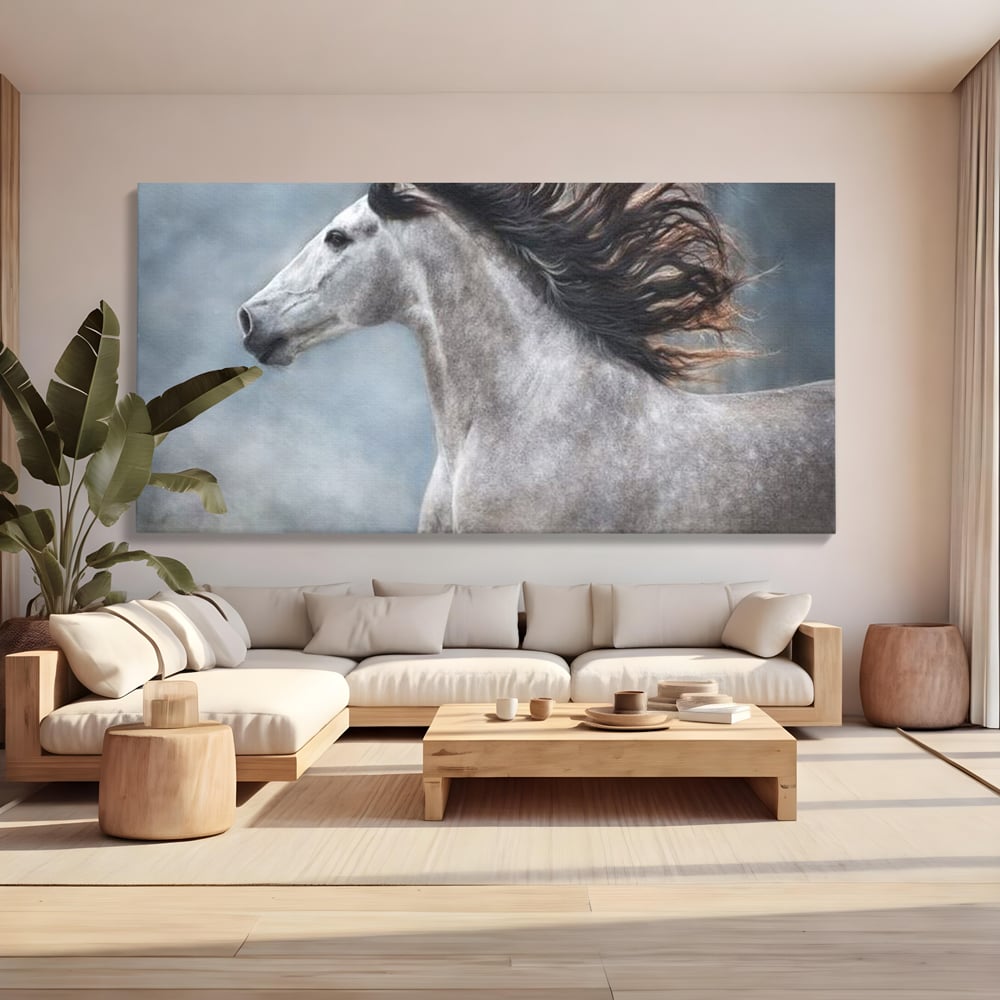 Tablou Canvas Premium, LuxCanva® M1353, Nobletea Norilor, Cal, Animal, Alb, Puritate, Miscare, Adiere, Spirit, Natura, Coama, Realist, Profil, Birou, Living, Camera Copil